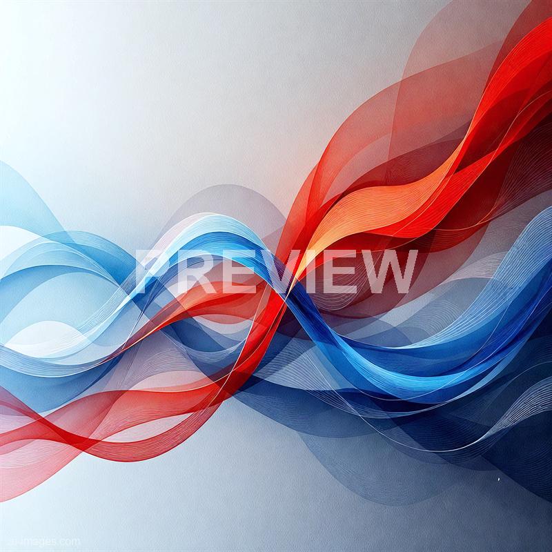 The image features a series of flowing, semi-transparent, curved lines in shades of red, blue, and orange, layered over a light, textured background. The lines intertwine and overlap, creating a dynamic sense of movement and depth, resembling abstract waves or ribbons in a digital art style. The overall composition is vibrant and energetic, with a smooth gradient transition between colors.